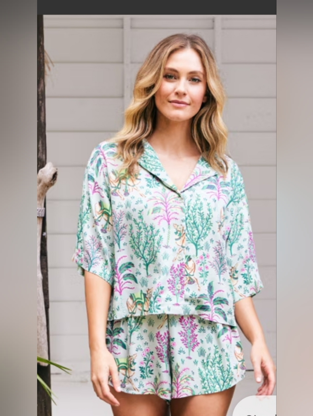 EUC Printfresh Sweet Dreams Satin Set, Camel's Courtyard in Avocado.  Size Small